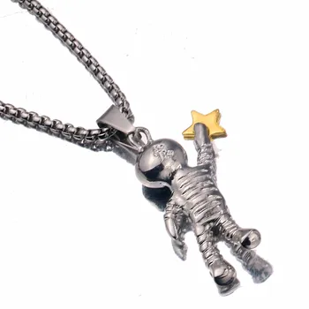 Moda obcy astronauta wisiorek naszyjnik łańcuch ze stali nierdzewnej Mężczyźni/Kobiety sweter naszyjnik dla kosmicznego Pomnika naszyjnik biżuteria