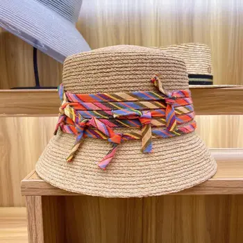 Moda styl etniczny Taśma letnia czapka dla kobiet широкополая słomkowy kapelusz Рафия akcesoria plażowe UPF 50 wiadro okulary, kapelusze Packable
