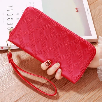 Modne damskie skórzane portfele 2020 długie torebki dla kobiet zewnętrzny kopertówka skóra syntetyczna koreański biały czarny czerwony standardowe portfele