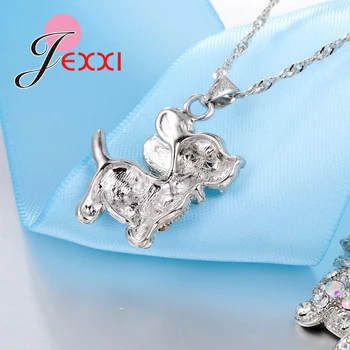 Modne suknie ślubne zestawy biżuterii dla kobiet dziewczyny pies ładny CZ Kryształ 925 srebro naszyjnik kolczyki zwierząt prezent partii