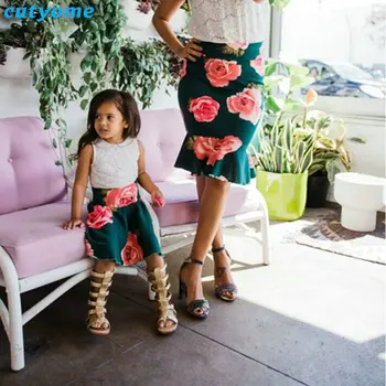 Mommy And Me Matching Clothes Kwiatowy Komórkowe Spódnice Sukienki Dla Mamy I Córki Rodzinne Sukienki Stroje Ubrania Dla Mamy I Córki
