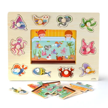 Montessori drewniane puzzle ręczny uchwyt deski zabawki tangram puzzle dla dzieci zabawki edukacyjne kreskówka samochodów zwierzęta owoce puzzle 3D