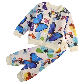 Motyl dzieci dziewczyna jesienne stroje odzież z długim rękawem pot płaszcze topy spodnie 2 szt. bawełniane zestaw 6 m-4Y