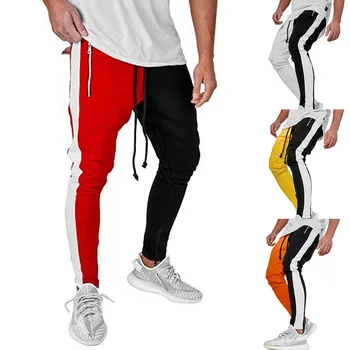 Męskie męskie hip-hop spodnie w paski casual oddychające luźne długie spodnie jeans moda slim sportowy kieszeni nogi spodnie