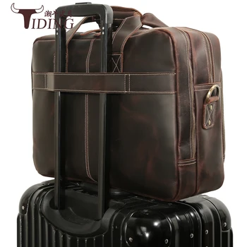Męskie torby podróżne portfele ze skóry naturalnej biznesmen dużej pojemności brązowy skórzany laptopa na ramię Crossbody bag Tote torby na zakupy