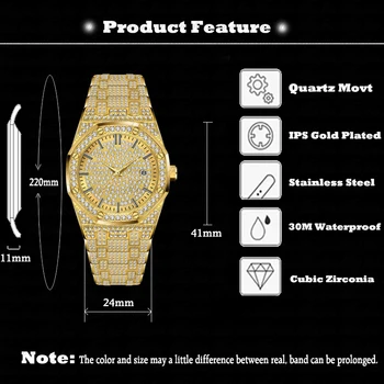 Męskie zegarek męski zegarek luksusowej marki zegarków wodoodporny Relogio Masculino sześciokąt pozłacane zegarki kalendarz Hublo Gold duże męskie zegarki