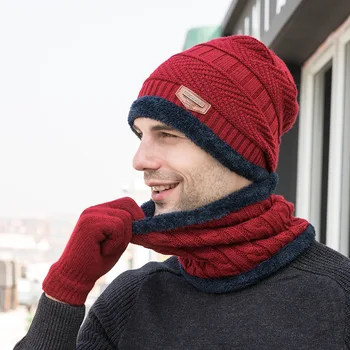 Męskie zimowe dzianiny czapki grube ciepłe zimowe czapki czapka narciarska szyjny fryzura z szalik rękawiczki