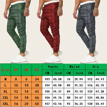 Mężczyźni Plaid Casual Sport Długie Spodnie Męskie Slim Fit Spodnie Jogging Siłownia Sznurkiem Spodnie Plus Size