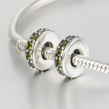 Nadaje się do markowych bransoletki 925 srebro próby streszczenie Srebrna uszczelka z jasno-zielonym Kryształem wisiorki biżuteria LW617C
