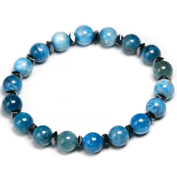 Naturalny 8 mm niebieski jest apatyt z hematyt koraliki bransoletki bransoletki dla kobiet dla mężczyzn Urok elastyczne biżuteria handmade nowy projekt