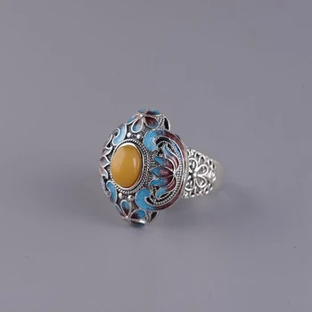 Naturalny Hoten niebieska emalia, porcelana otwarte pierścień chiński styl retro oryginalny niepowtarzalny urok kobiecy marka srebro biżuteria