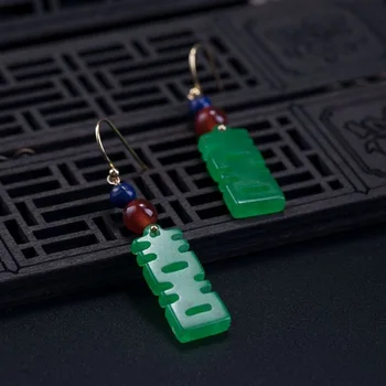 Naturalny zielony nefryt szczęście DIY kolczyki Urok biżuteria akcesoria mody handmade mężczyzna Ahd kobieta szczęście Amulet prezenty
