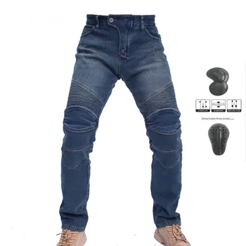 No Kominie Moto Pants Plus Velvet Thick Motorcycle Rider Racing Jeans Anti-fall Winter Pants With Protective Gear