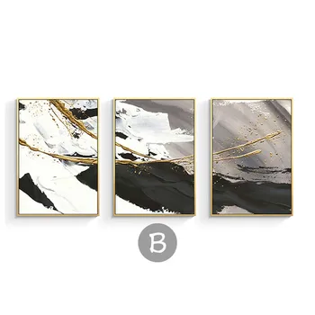 Nordic style 3 pieces combination Handmade oil painting streszczenie black and white landscape wall home decoartion for living room
