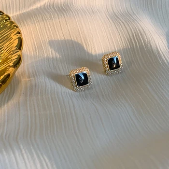 Nowa Moda Damska Czarny Kwadratowy Kamień Kolczyki Kolor Srebrny Kolczyki Pręta Biżuteria Vintage, Ślubne Kolczyki Dla Kobiet
