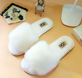 Nowa moda sztuczne futro damskie kapcie ciepłe buty damskie zimowe kapcie слипоны japonki futrzane kapcie damskie slajdy plus size