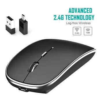 Nowa mysz bezprzewodowa 2,4 Ghz regulowane DPI Akumulator ergonomiczny ciche kliknięcie myszy optyczne z adapterem USB + adapter USB typu C