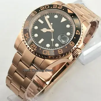 Nowe 40 mm Bliger/sterylne męski zegarek szafirowe szkło różowe złoto obudowa 24 klejnoty Japonia NH35 mechanizm automatyczny męski zegarek