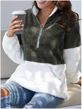 Nowe damskie swetry na co dzień Zimowa futro odzież damska zipper Patchwork bluza damska sweter ciepły luźna kurtka z kieszeniami