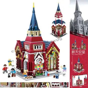 Nowe miasto Street view Series Union Church Lepining City 2001 model domu bloki ceglane zabawki dla dzieci prezent na boże Narodzenie