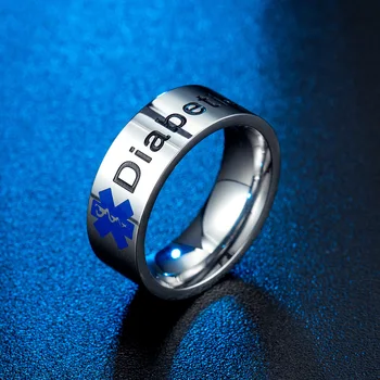 Nowe męskie pierścień Medical Alert ID pierścień palec cukrzycowej astma awaryjne stal nierdzewna 8 mm szerokość kolor srebrny biżuteria