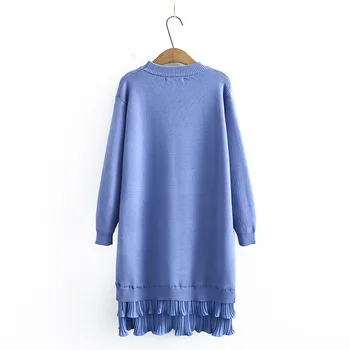 Nowe panie jesień zima plus size sukienka sweter dla kobiet duże długi rękaw temat bezpośrednie wzburzyć czarny niebieski strój 4XL 5XL 6XL