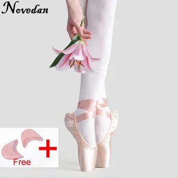 Nowe satynowe płócienne pointe z taśmą i żelowej powierzchnię do nóg dziewczyny damskie różowe profesjonalne baletowe, taneczne pointe
