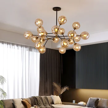Nowoczesny minimalistyczny kuchnia żyrandole główna sypialnia jadalnia światło szklane bańki żyrandol luksusowy loft cząsteczkowa żyrandol