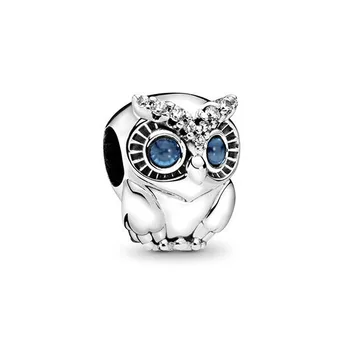 Nowy 925 srebro zwierząt koraliki charms ładny Kryształ oczy Sowa Urok pasuje oryginalne Pan bransoletka dla kobiet DIY biżuteria