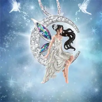 Nowy Anioł Bajki Luna Sharm Kryształ Oświadczenie Naszyjnik Zaręczynowy Ślubne Moda Biżuteria Prezent Dla Kobiety