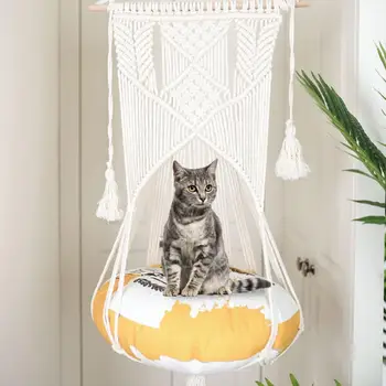Nowy Ręcznie Bawełniane Tkaniny Pet Cat Hamak Łóżko Swing Artystycznej Ścienny Макраме Do Dekoracji Domu Sypialnie Bez Maty