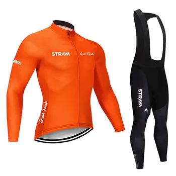 Nowy STRAVA Team zima jazda na Rowerze Jersey zestaw dla mężczyzn z długim rękawem ciepła polarowa rower kostiumy MTB rower odzież sportowa forma