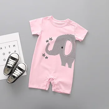 Nowy kombinezon dziecięcy noworodka denim żyrafa słoń druku Baby Boy piękna letnia odzież kreskówka drukowanych suwaki odzież