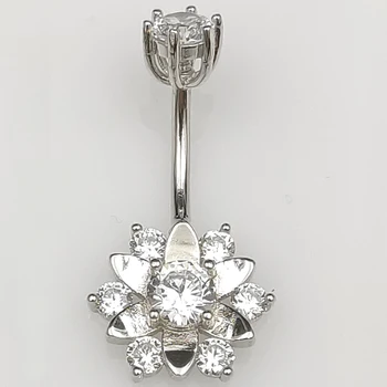 Nowy przyjazd 925 srebro kwiat brzucha pierścień sześciennych Cyrkon pierścień pępka piercing