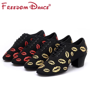Nowy przyjazd kobiet бальная taniec buty dydaktyczna na uniwersytetach buty Oxford tkanina 5 cm obcas średni miękki oddychający dziewczyny tango łacina taniec buty