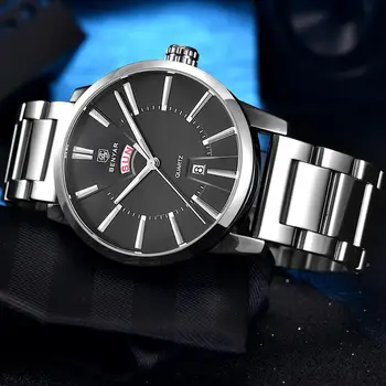Nowy top luksusowej marki zegarek męski Benyar Sport Casual zegarki męskie stalowe biznesowych zegarki męskie mody zegarek Relogio Masculino
