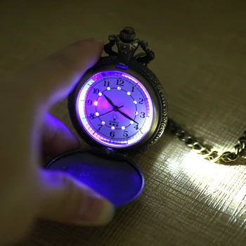 Nowy świecące led cyfry arabskie wyświetlacz brązowy pociąg lokomotywa silnik kwarcowy zegarek kieszonkowy retro punk kieszonkowe łańcuchowe zegarek