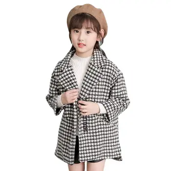Odzież dziecięca jesienno-zimowy płaszcz dla dziewczyn 2020 New Big Kid Fashion Houndstooth Coat Girls ' Fashion odzież Dziecięca
