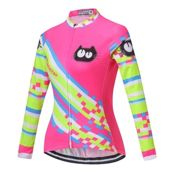 Odzież rowerowa koszulki z długim rękawem rower top damska koszulka rowerowa MTB odzież oddychająca szybkoschnąca Czarny kot odzież rowerowa