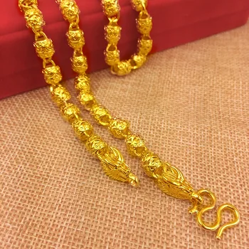 Ogromne oliwki koraliki łańcuch 24-karatowego żółtego złota wypełnione męskie naszyjnik vintage, biżuteria oświadczenie akcesoria