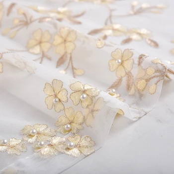 Okienne, zasłony kwiatowy liści haftowane przezroczyste zasłony z koralików Luxuy styl haftowane woal zasłony do salonu MY443C