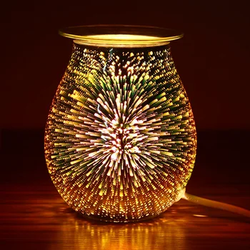Oleju dyfuzor elektryczny świeca cieplej szkło wosku stopić cieplej z 3D fajerwerki efekt nocne kwaśny palnik zapach lampa Dekoracyjna