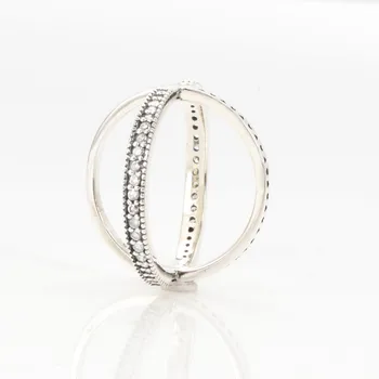 Oryginalne 925 Srebro Panie Pierścień Nowy Flip Pierścień Z Dwurzędowymi Kryształu Cz Pierścień Dla Kobiet Ślub Prezent Moda Biżuteria