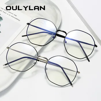 Oulylan Anti Blue Light Glasses Frame Women Polygon Metal Eyeglasses Frames Men Clear Lens Myopia Optical Computer Eye Glasses