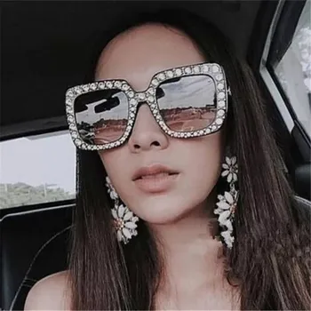 Oversize retro okulary rhinestone luksusowej marki projektant okulary dla kobiet kwadratowe odcienie damskie Modne okulary przeciwsłoneczne UV400