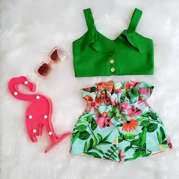 PUDCOCO Fashion Kids Toddle Baby Girls Crop Tops kwiatowe krótkie spodnie stroje odzież UK Support sprzedaż Hurtowa