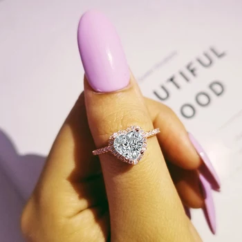 Palec serdeczny 925 srebro kształt serca kamień pierścień mody dla kobiet biżuteria czysta ślub zaręczyny LR1707S