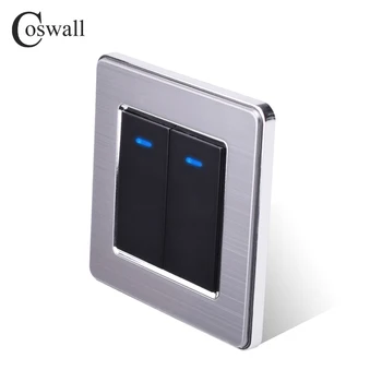 Panel ze stali nierdzewnej Coswall 2 Gang 1 Way Light Switch On / Off Wall Switch With LED Indicator 16A Black Gold Color