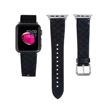 Pasek z naturalnej skóry dla Apple Watch Band 44/40 mm 38/42 mm bransoletka dla Apple Watch 5 4 3 2 Fish-scale Wzór zegarek pasek