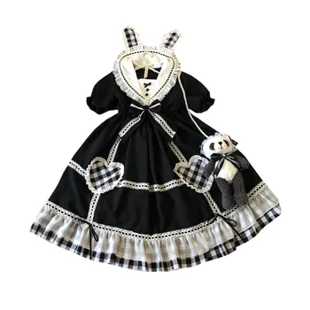 Pałac księżniczka słodki Lolita sukienka retro marynarz kołnierz z krótkim rękawem wysoka talia wiktoriański strój Kawaii dziewczyna gothic Lolita OP Loli cos